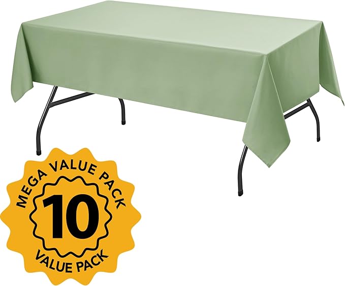 10-Pack Sage Green Tablecloths for Rectangle Tables, 54 x 108 Inches, Stain-Resistant Polyester Fabric for 6 Foot Tables - Washable Table Covers for Weddings, Birthday Parties, Events