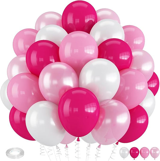 Pink and White Balloons, 60 PCS 12 Inch Hot Baby Pink Pearl White Latex Balloons for Valentines Day Girls Women Princess Birthday Party Baby Shower Bridal Shower Wedding Party Decorations
