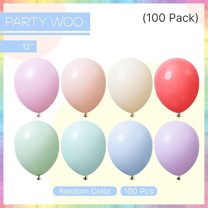 PartyWoo Pastel Balloons 100pcs 12 Inch Pastel Rainbow Latex Balloons for Baby Shower Gender Reveal Engagement Bachelorette Easter Bridal Shower Anniversary Retirement Birthday Party Decorations