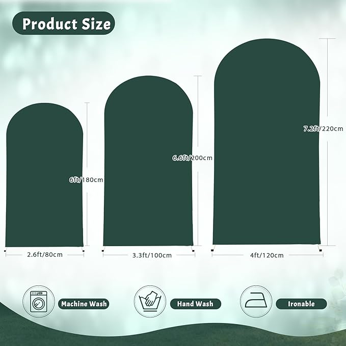 (7.2FT, 6.6FT, 6FT) Wedding Arch Cover Set of 3 Hunter Green Spandex Fitted Arch Cover for Round Top Chiara Backdrop Stand Covers for Birthday Party Banquet Photo Background Decoration