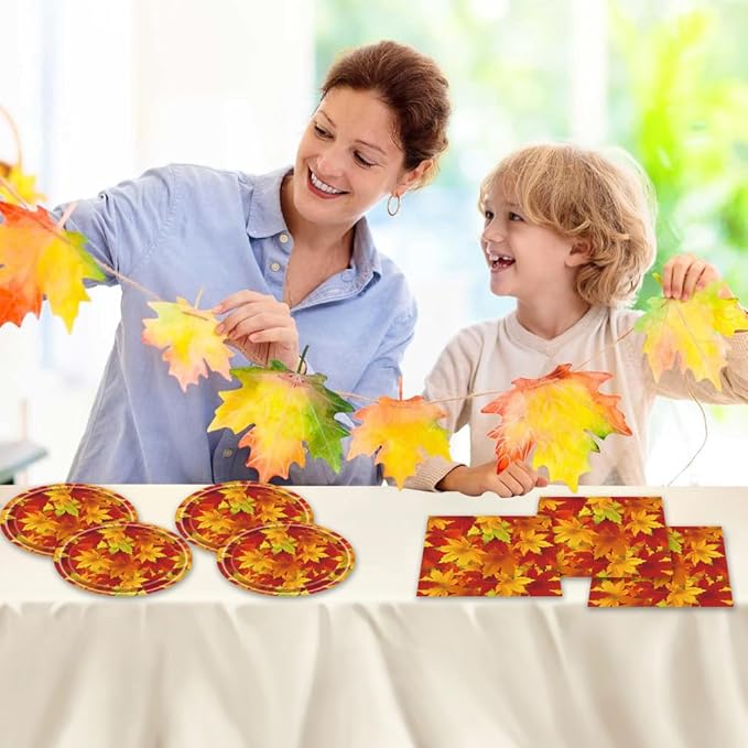 Egami 40pcs Thanksgiving Party Supplies,include 20 Dessert plate and 20 Napkin,Thanksgiving Party Plate Napkin Set，Used for Maple Leaf Party Decoration
