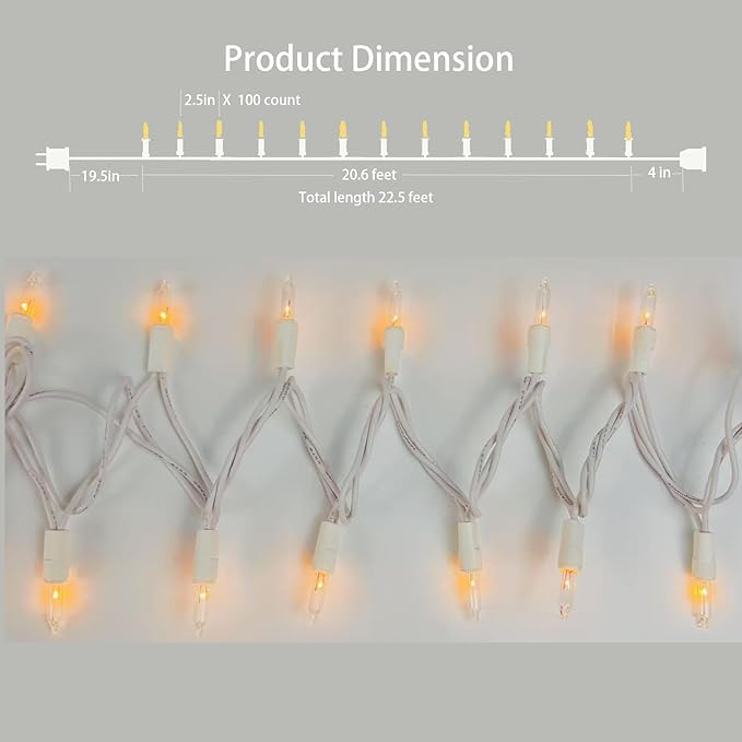 Christmas Lights 100 Counts, Indoor Outdoor,White Wire Connectable of Lighting String Warm White,Decorations for Holiday, Party,Festival,Christmas String Lights (White-Clear)