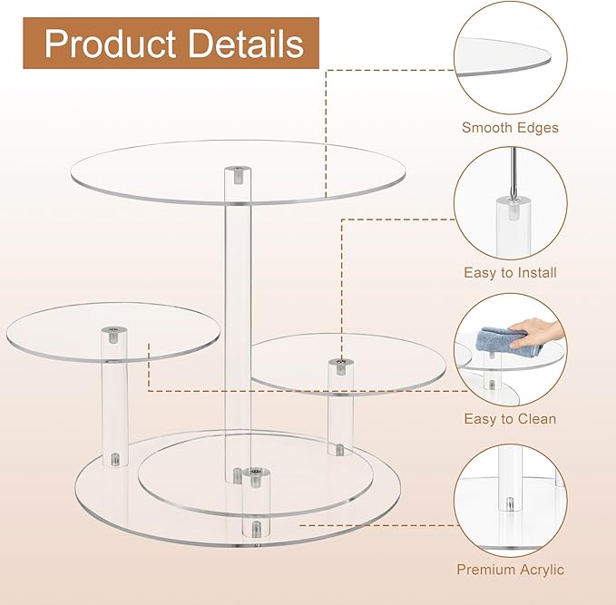 4 Tier Cupcake Stand, Acrylic Cupcake Tower Stands for 50 Cupcakes, Round Dessert Table Display Set Tiered Tray Stand, Clear Serving Tray Cake Stands for Party Wedding Birthday