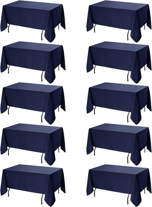 10-Pack Navy Blue Tablecloths for Rectangle Tables, 70 x 108 Inches, Stain-Resistant Polyester Fabric for 6 Foot Tables - Washable Table Covers for Weddings, Birthday Parties, Events
