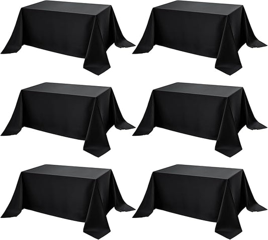 6-Pack Black Tablecloths for Rectangle Tables, 90 x 156 Inches, Stain-Resistant Polyester Fabric for 8 Foot Tables - Washable Table Covers for Weddings, Banquets, Birthday Parties, Events