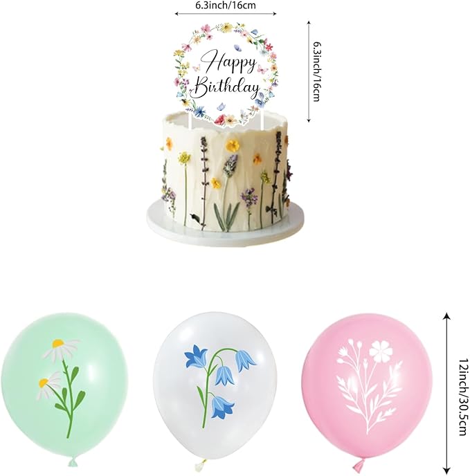 143PCS Spring Wildflower Party Supplies Birthday Decorations Plates Napkins Set, Banner, Hanging Swirls, Tablecloth, Cake Topper, Balloon,Floral Baby Shower, Serves 20