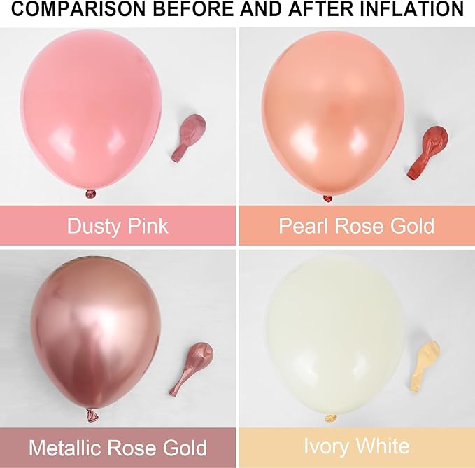 Dusty Pink Boho Blush Balloons, Metallic Rose Gold Retro Pink Ivory White Balloon, Nude Cream White Balloon and Confetti Balloons for Bridal Baby Shower Girls Birthday Wedding Decor Supply