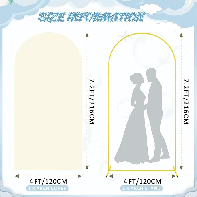 FOTSHARER Arch Backdrop Stand and Cover Set 7.2FT Metal Arched Backdrop Stand for Ivory Arch Covers Stretchy Backdrops Balloon Arch Kit Stands for Baby Shower Wedding Ceremony Graduation Decoration