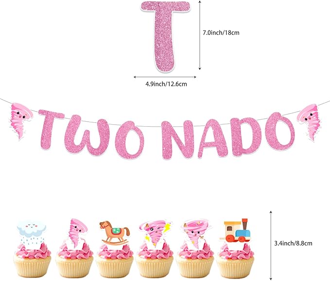 132PCS Pink Tornado Party Supplies Birthday Decorations for Girls Tornado 2nd Disposable Plates Napkins Set, Banner, Hanging Swirls, Tablecloth, Cake Topper, Balloon,Tornado 2nd 2 Year Old Baby Shower