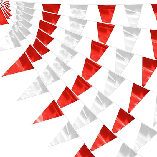 65FT Red Silver Glitter Triangle Pennant Banner Flag Metallic Bunting Fabric Garland for Christmas Graduation Wedding Engagement Anniversary Bachelorette Bridal Shower Valentine's Party Supplies