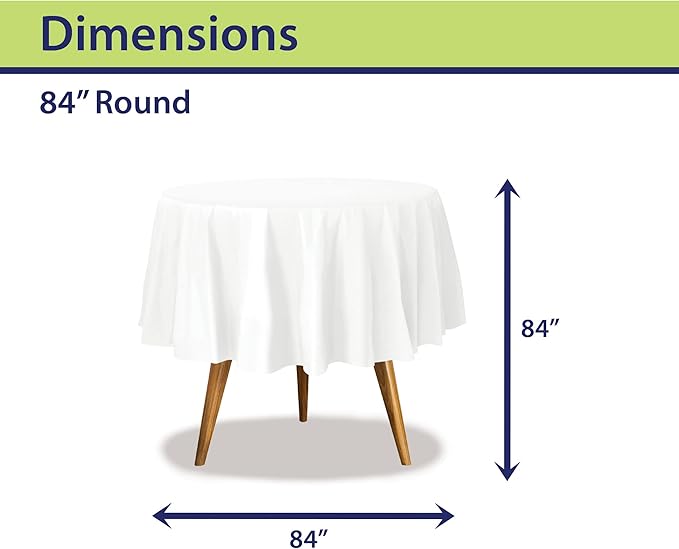 Party Dimensions White Disposable Plastic Tablecloth for Round Tables (12 Pack) 84 inches Table Cloths for Parties, Events & Weddings, Indoors & Outdoors, Plastic Table Cover