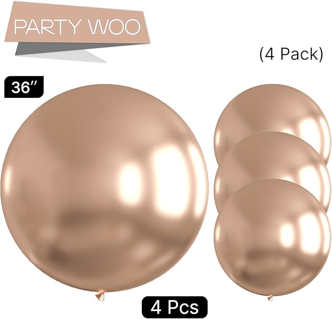 PartyWoo Metallic Rose Gold Balloons 4pcs 36 Inch Chrome Champagne Gold Latex Balloons for Wedding Baby Shower Birthday Anniversary Bachelorette Bridgerton Floral Party Decorations Rose Gold-G112