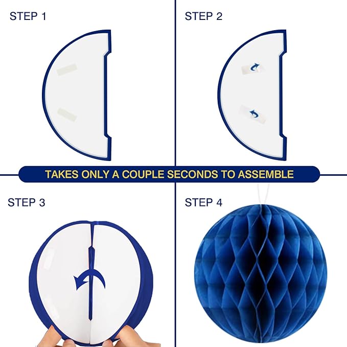 Blue Birthday Decorations, Happy Birthday Banner with Honeycomb Balls, Circle Dot Garland and Hanging Swirl Decorations for Women Men Boys Girls (Blue Gold)