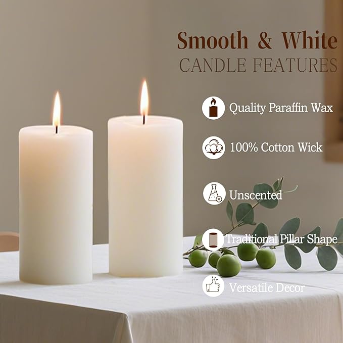 White Pillar Candles - 12 Packs Unscented Wax Pillar Candle, Long-Lasting 30 Hour Burn Time, 2x4 Inch, Elegant Decorative White Candles for Weddings, Centerpiece, Home Decor
