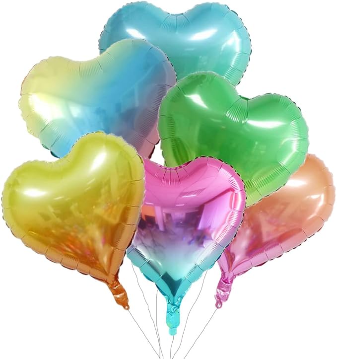 18 Assorted Gradient Color heart Shaped Balloons 18 Inches 6 Kinds of Rainbow Party Foil Balloons, Foil Balloons for Party Decoration, Birthday Party Supplies or Wedding Ceremony