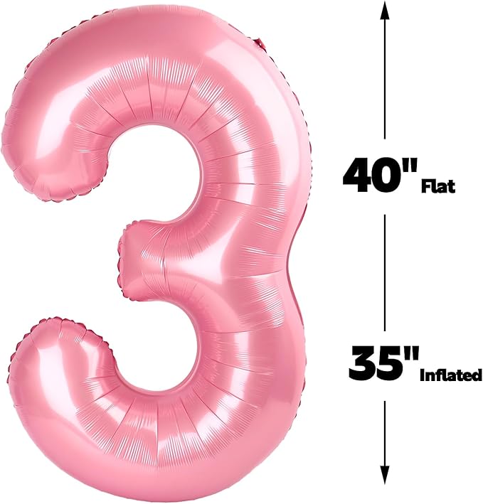 Large 40 Inch Pearlescent Pink 3 Number Balloon, 3 13 23 30 33 36 38 Pearl Pink Birthday Party Decorations, Numbers Three Foil Balloons for Anniversary Party Graduations Celebration Supplies