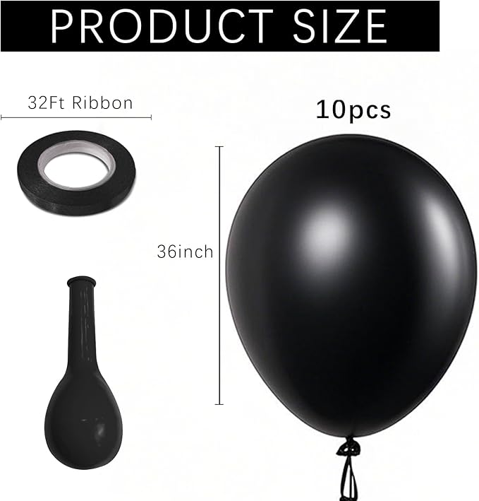 Black Balloons Party Decorations 10 Pack 36 inch Round Halloween Latex Balloons for Black Themed Wedding Graduation Anniversary Birthday Party Backdrop Decorations