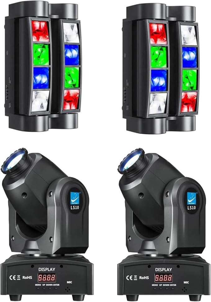 Big Dipper 35W & 8x3W LED Moving Head Lights Set– 4 Pack Stage Lighting DMX 512 Sound Activated Lights with RGBW Effects, 8 Gobos, Magic Beams for Weddings, DJ Parties