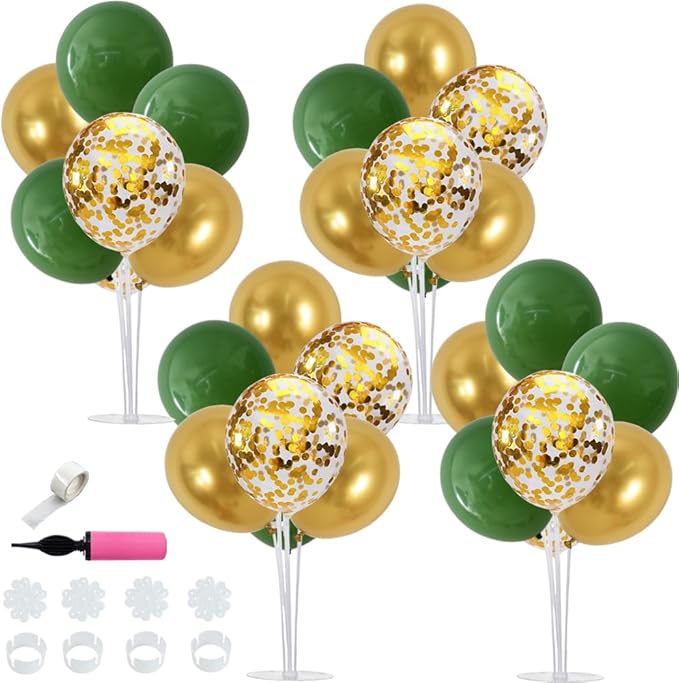 TONIFUL Sage Green and Gold Balloon Centerpieces for Table,Balloon Stand Centerpiece Table Decorations for Birthday,Baby Shower,Woodland Party Decorations Christmas (4 Set)