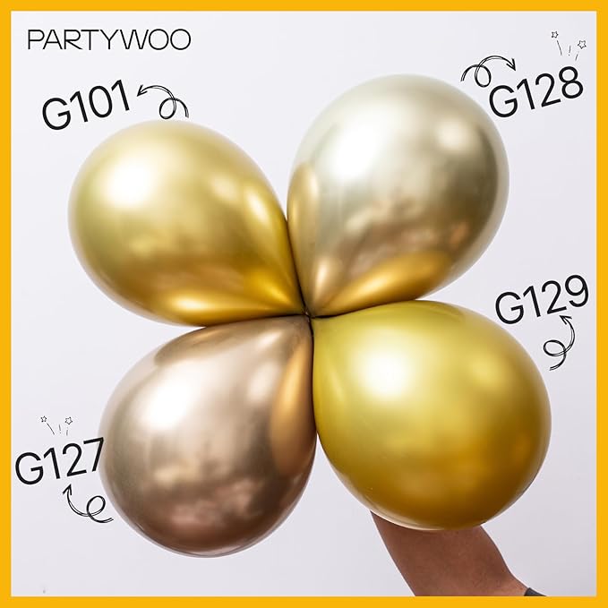PartyWoo Metallic Gold Balloons 50pcs 5 Inch Small Mini Chrome Gold Latex Balloons for Graduation Baby Shower Gender Reveal Wedding Bachelorette New Year Birthday Party Decorations Gold-G101