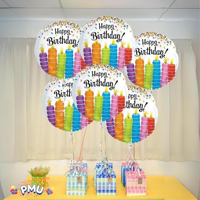 PMU Happy Birthday Colorful Candles 18 Inch Mylar-Foil Balloon Pkg/5