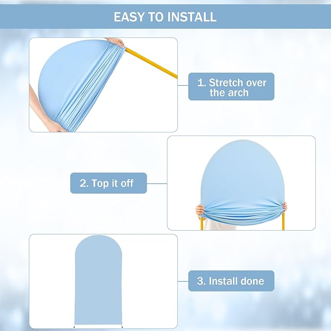 (7.2FT, 6.6FT, 6FT) Wedding Arch Cover Set of 3 Baby Blue Spandex Fitted Arch Cover for Round Top Chiara Backdrop Stand Covers for Birthday Party Banquet Photo Background Decoration