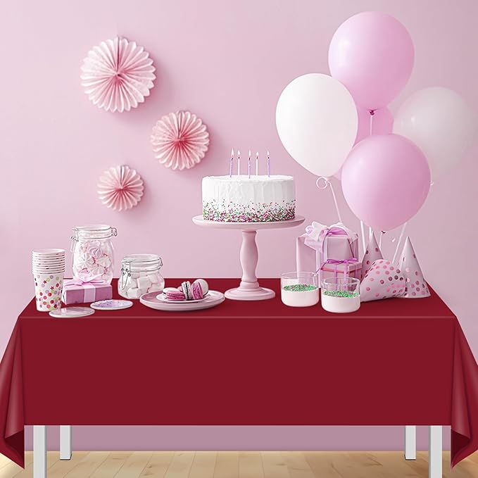 12 Pcs Maroon Black White Plastic Tablecloths Bulk,54 x 108 Inch Disposable Rectangle Party Table Cloth Waterproof Table Cover for Birthday Wedding Anniversary Graduation Party Decorations Supplies