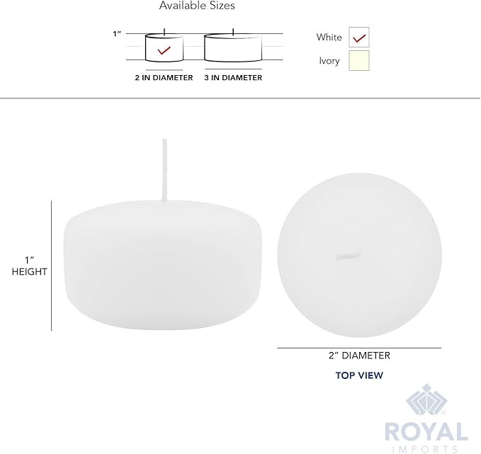 Royal Imports White Floating Candles 2” - Made in USA Pack of 24 Unscented Dripless Wax Discs - 5 Hour Burn Time - for Centerpieces, Weddings, Events, Home Décor