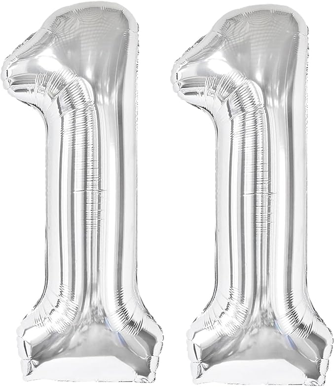 Silver Number 11 Balloon 40 inch, Number 11 Birthday Balloon for Boy Girl, Silver Foil Balloon for 11 Birthday Party, Anniversary Celebration Number Balloons Decorations