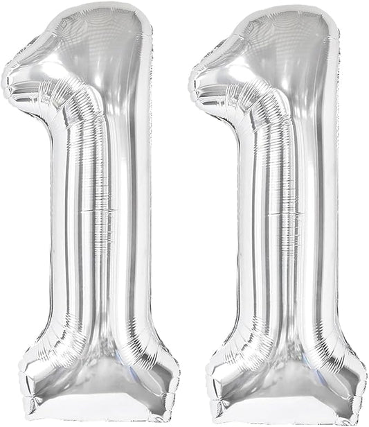 Silver Number 11 Balloon 40 inch, Number 11 Birthday Balloon for Boy Girl, Silver Foil Balloon for 11 Birthday Party, Anniversary Celebration Number Balloons Decorations