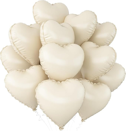 Cream White Heart Balloons,12Pcs Sand White Heart Shaped Foil Balloons,18Inch Beige Helium Polyester Film Balloon for Baby Shower Birthday Anniversary Wedding Party Decorations