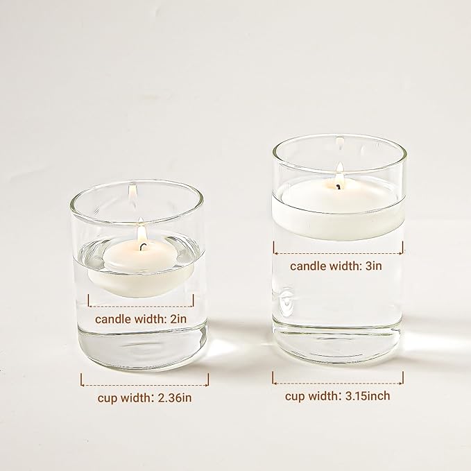 White Floating Candles 2 inch, 24 Pack Floating Candles 5-6 Hours Long Burning, Unscented Floating Candle for Centerpieces, Wedding, Christmas Lights, Romantic Night for Her/Him Set