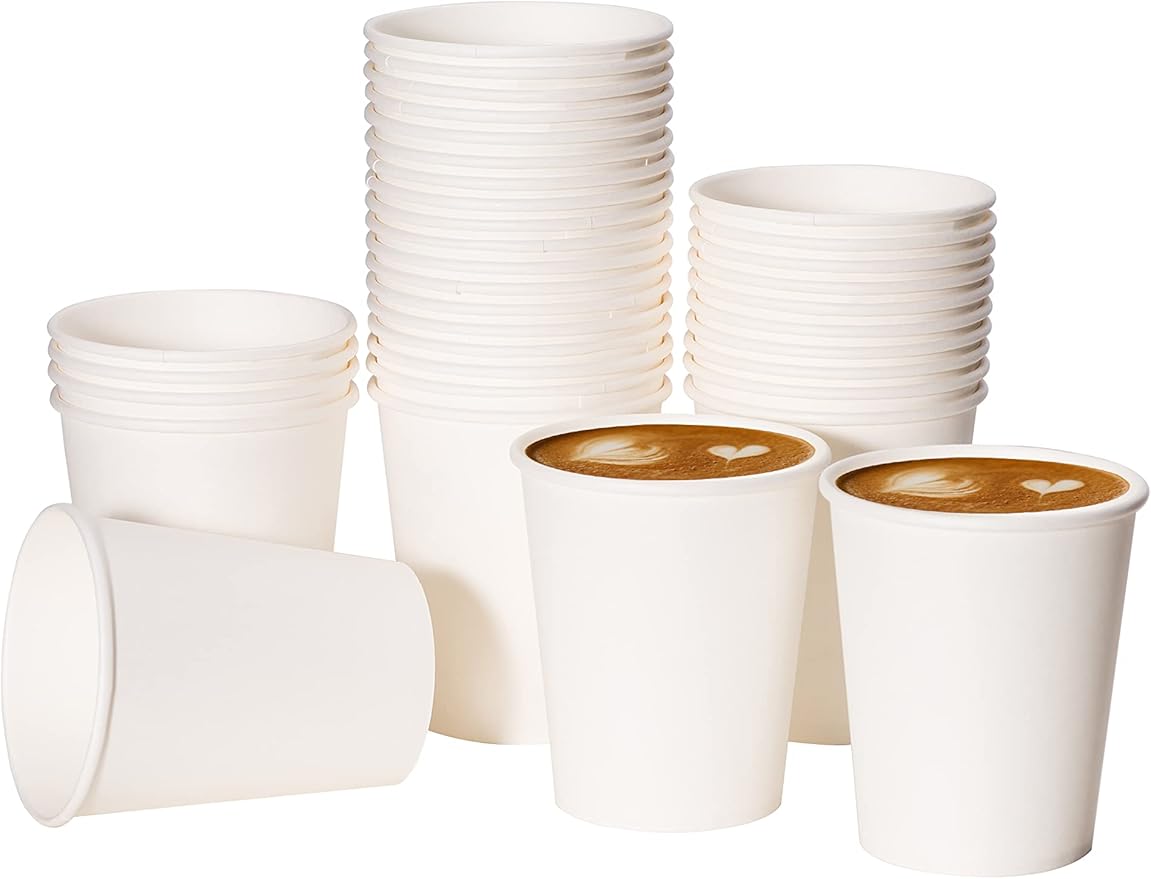 RACETOP [300 count] Paper Coffee Cups 8 oz, Disposable Coffee Cups, Hot Beverage, Ideal for Pub, Party, Office White