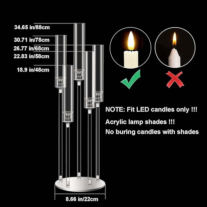 35inch 8pcs Acrylic Candelabra Centerpieces for Tables 5 Arms Wedding centerpieces for Decorations