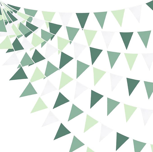 32Ft Sage Green Party Decorations Avocado Green Triangle Flag Fabric Banner Pennant Bunting Garland Streamers for Birthday Wedding Baby Shower Jungle Safari Summer Golf Christmas Outdoor Party Decor