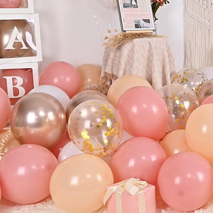 Blush Pink Balloon, 60 PCS 12 Inch Retro Pink Gold White Sand Nude Balloons Gold Confetti Latex Balloons for Girls Baby Shower Wedding Bridal Boho Birthday Party Decorations