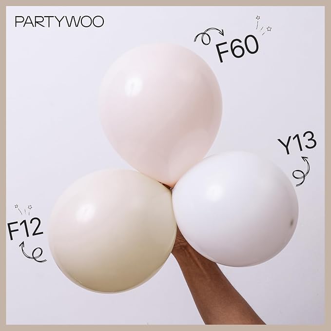 PartyWoo White Sand Balloons 100pcs 12 Inch Off White Beige Cream Ivory Boho Neutral Latex Balloons for Wedding Graduation Baby Shower Anniversary Engagement Birthday Party Decorations White-F12