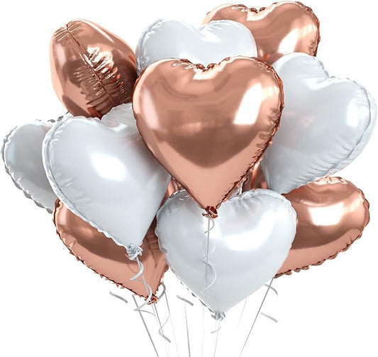 Rose Gold Heart Balloons, 10PCS Heart Shape Balloons, Valentines 18inch Rose Gold Foil Balloon for Helium Valentine Decorations