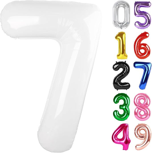 White Number 7 Balloon 40 Inch, 7th Birthday Party Decorations for Children, Giant 7 Foil Balloon for Party Supplies
