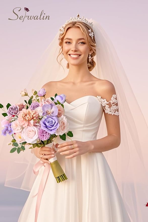 Serwalin Artificial Pink & Purple Flowers, Silk Fake Flowers for DIY Wedding Bouquets Cake Flower, Table Centerpieces Baby Shower Birthday Party Home Decorations