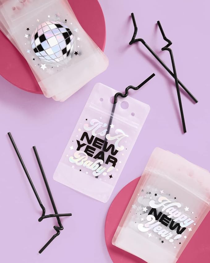 xo, Fetti New Years Eve Party Drink Pouches - 15 pcs | NYE Party Favors, Happy New Year Decorations, NYE 2023 Cups Decor