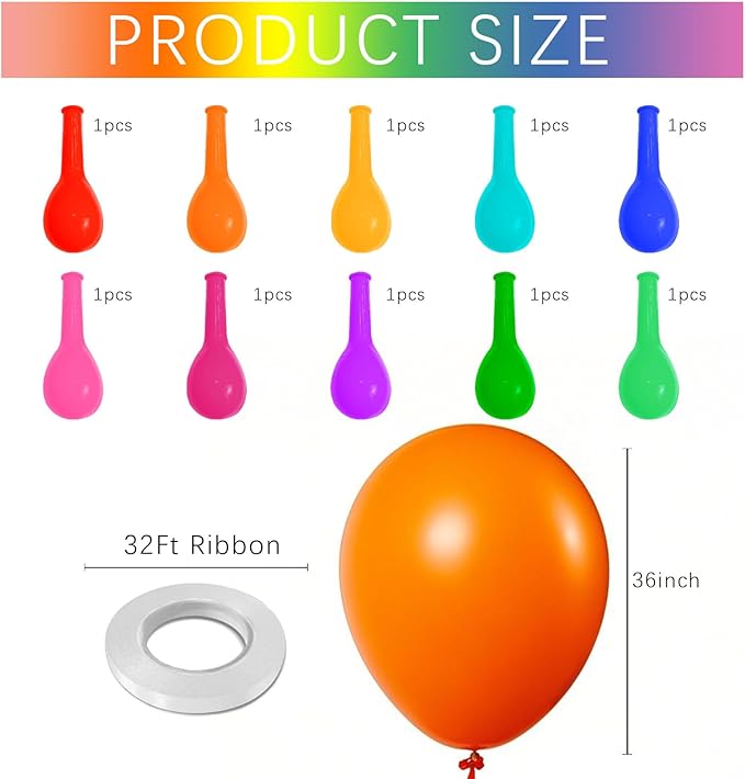 Assorted Rainbow Balloons 10 Pack 36 inch Round Bright Latex Balloons Assorted Colors for Birthday Baby Shower Wedding Party Birthday Decorations Supplies Arch Garland