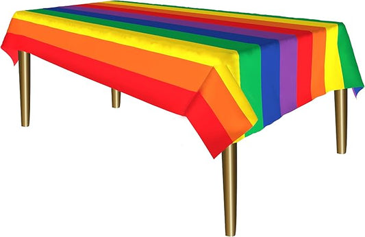 Party Dimensions Carnival Rainbow Disposable Plastic Tablecloth for Rectangle Tables (12 Pack) Table Cloths for Parties, Events, Indoors & Outdoors, 54 x 108 inches, Plastic Table Cover