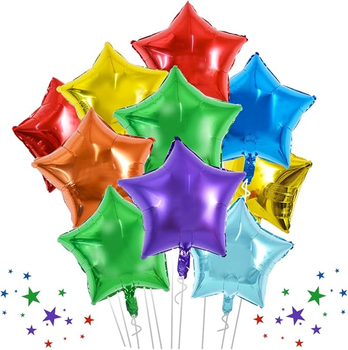TONIFUL 30Pcs 18 Inch Large Rainbow Star Shape Foil Balloons Big Rainbow Stars Helium Mylar Ballons for Birthday Wedding Baby Shower Anniversary Engagement Party Decorations Supplies