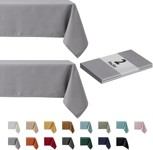 maxmill 2 Pack Rectangle 52 x 70 Inch, Light Grey Textured Tablecloth Waterproof Spillproof Wrinkle Free Table Cloth for Kitchen Dining Decoration, Fabric Table Cover for Outdoor and Indoor Use