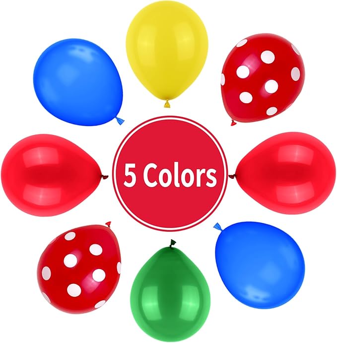Red Yellow Blue Balloons, Red Blue Green Party Balloons Red Polka Dot Balloons Carnival Circus Balloons Yellow Green Latex Balloons For Kids Adults Birthday Carnival Theme Party Wedding Baby Shower