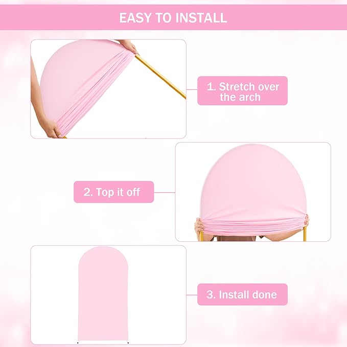 (7.2FT, 6.6FT, 6FT) Wedding Arch Cover Set of 3 Pink Spandex Fitted Arch Cover for Round Top Chiara Backdrop Stand Covers for Birthday Party Banquet Photo Background Decoration
