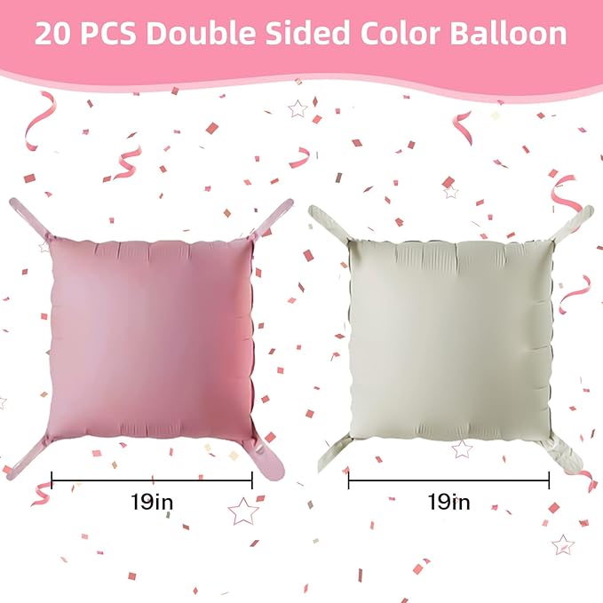 Dusty Pink and White Square Balloon, 20 PCS Matte Pink Cream Double Sided Square Foil Balloon Backdrop for Girls Bridal Baby Shower Wedding Boho Birthday Party Decoration