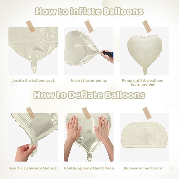 Cream Heart Balloons, Heart Shaped Ballons, 20 Pcs 5/10/18 inch Beige Foil Love Balloons for Valentine's Day Decorations Wedding Engagement Bridal Showers Anniversary Boho Celebrations