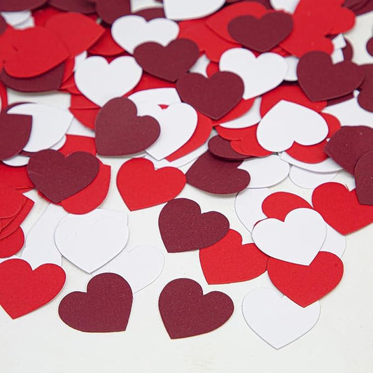 White Red Burgundy Party Decorations - 300Pcs Paper Heart Confetti Engagement Mother's Day Wedding Anniversary Romantic Bridal Shower Birthday Party Valentine Galentines Day Table Decor HongTongTong